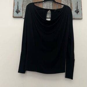 BEBE BLACK Scoop Neck  LONG SLEEVE SLIT DETAIL  BLOUSE